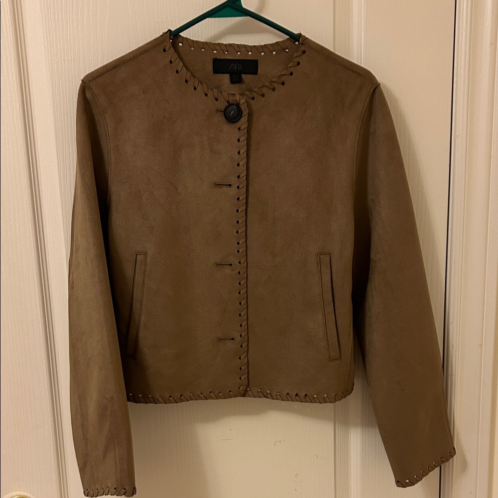 Zara Tan Women's Blazer Faux Suede XS